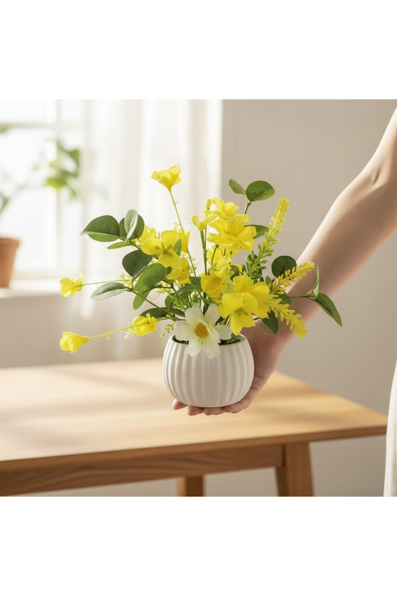 Season's Designs Artificial Yellow Flower Arrangement in White Vase, 8" Daisy Bowl,, Alternate, color, Multicolored