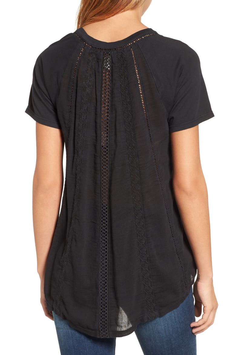 Lace Back Swing Tee, Alternate, color, BLACK
