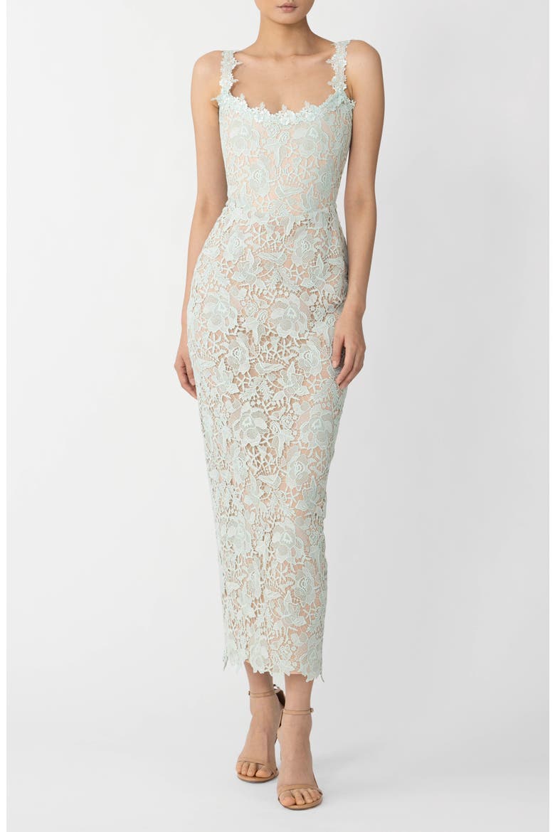 Coraline Floral Lace Cocktail Dress, Alternate, color, SEAFOAM