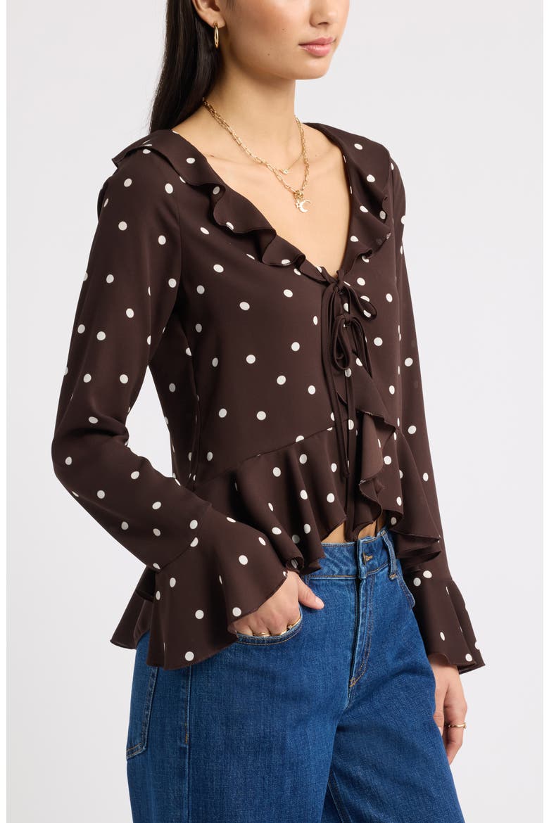 Ruffled Long Sleeve Top, Alternate, color, BROWN C- WHITE CASS DOT