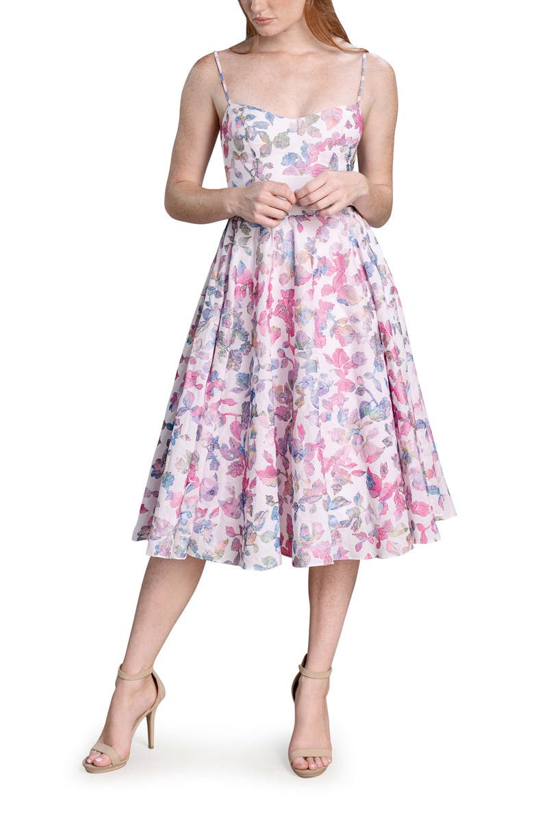 Dress the Population Meadow Floral Fit & Flare Cotton Dress, Main, color, 