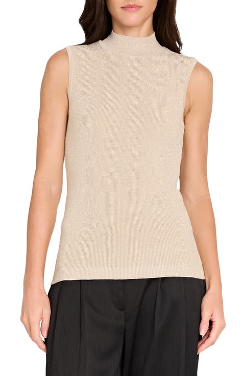 Metallic Sparkle Sleeveless Mock Neck Sweater