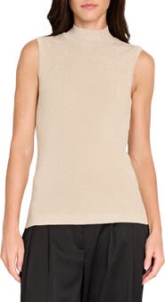 Tahari ASL Metallic Sparkle Sleeveless Mock Neck Sweater