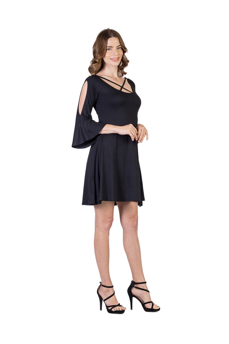 Knee Length Cold Shoulder Dress, Alternate, color, Black
