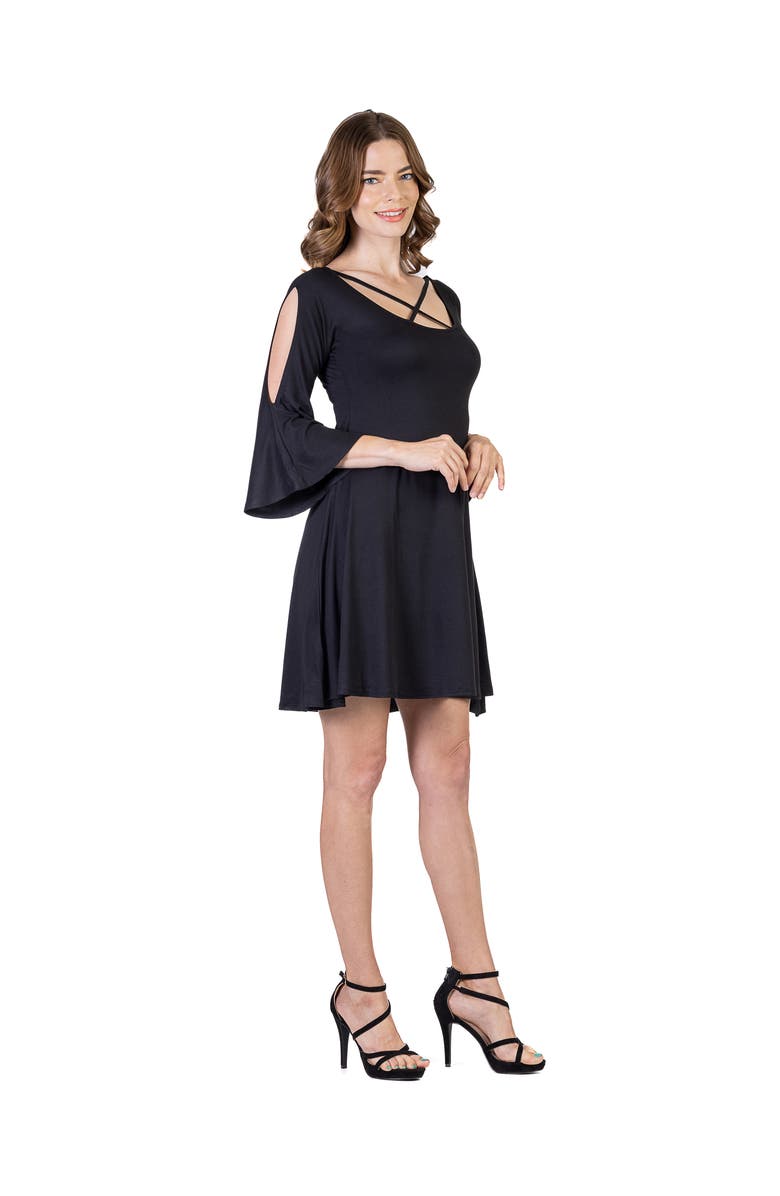 24seven Comfort Apparel Knee Length Cold Shoulder Dress, Alternate, color, Black