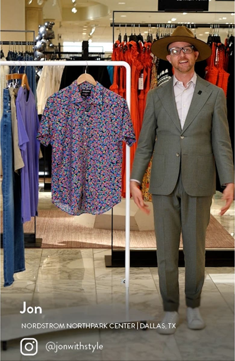 Riviera Slim Fit Stretch Print Short Sleeve Button-Up Shirt, sales video thumbnail