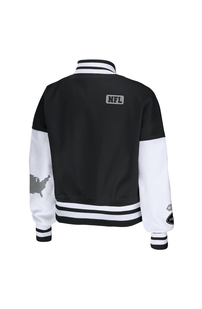 WEAR by Erin Andrews Women's WEAR by Erin Andrews Black/White NFL Full-Zip Varsity Jacket, Alternate, color,
