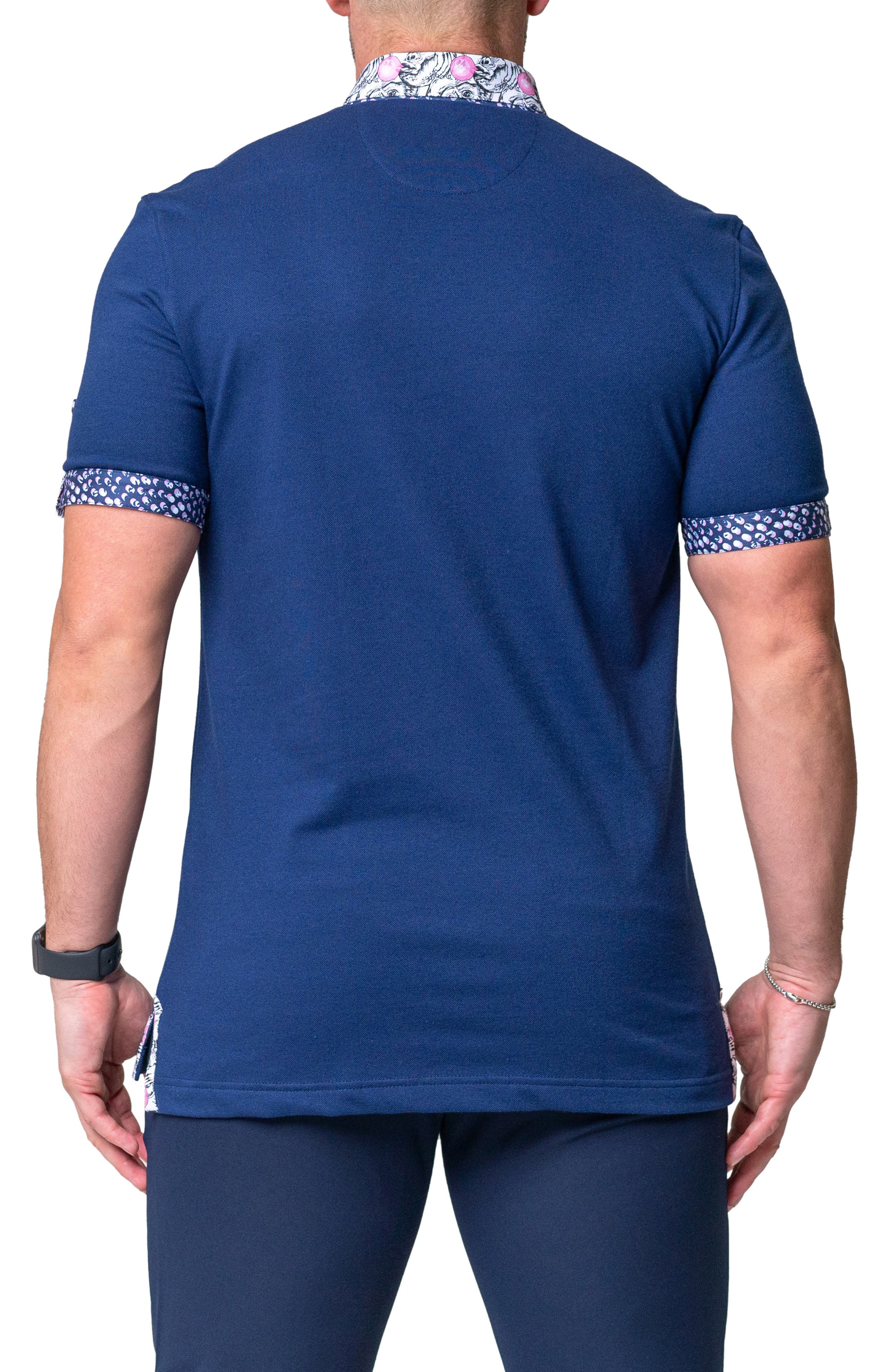 Mozart Solid Monkey Blue Pique Button-Down Polo - image 2