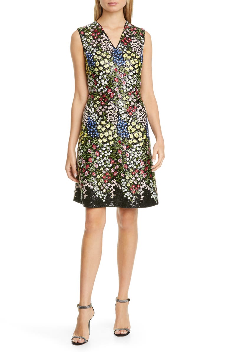 Giambattista Valli Sequin & Floral Embroidered A-Line Dress, Main, color, 