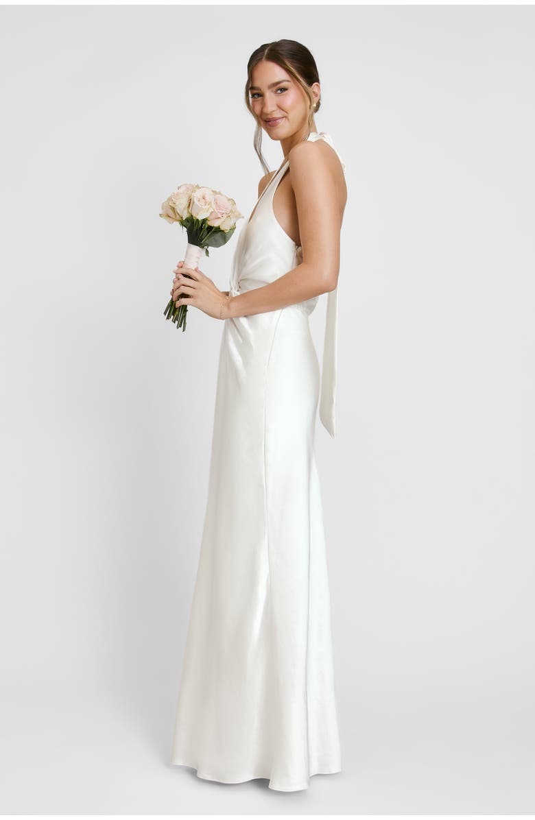 Six Stories Plunge Knot Neck Scarf Bridesmaid Dress, Alternate, color, Ivory