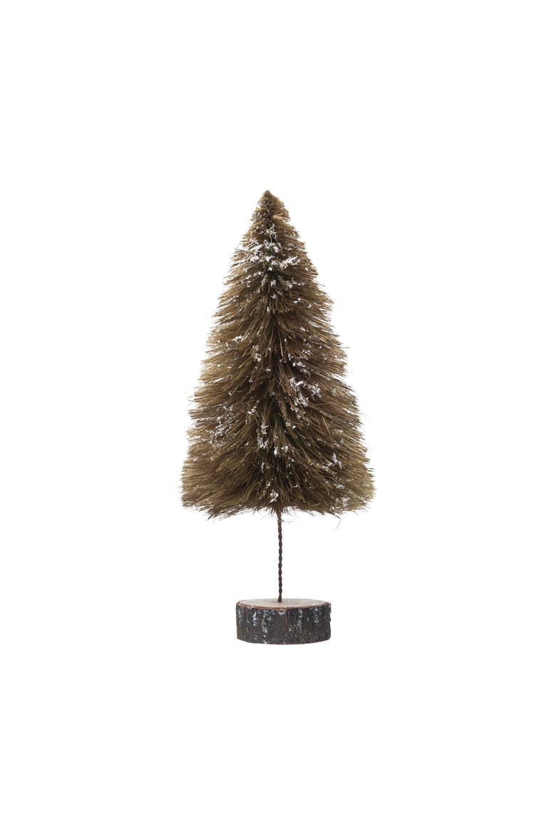 Sisal Bottle Brush Tree with Wood Slice Base & Snow Finish, Alternate, color, Mustard