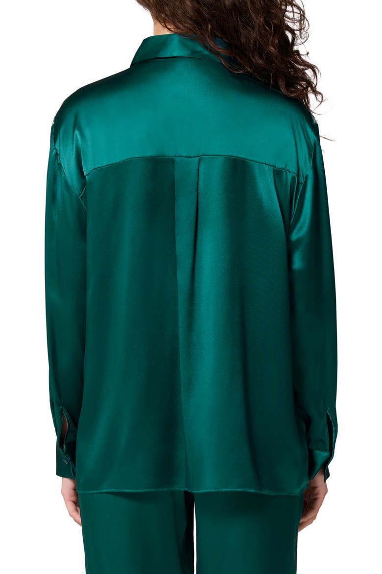 Love Me Silk Blend Button-Up Shirt, Alternate, color, EMERALD