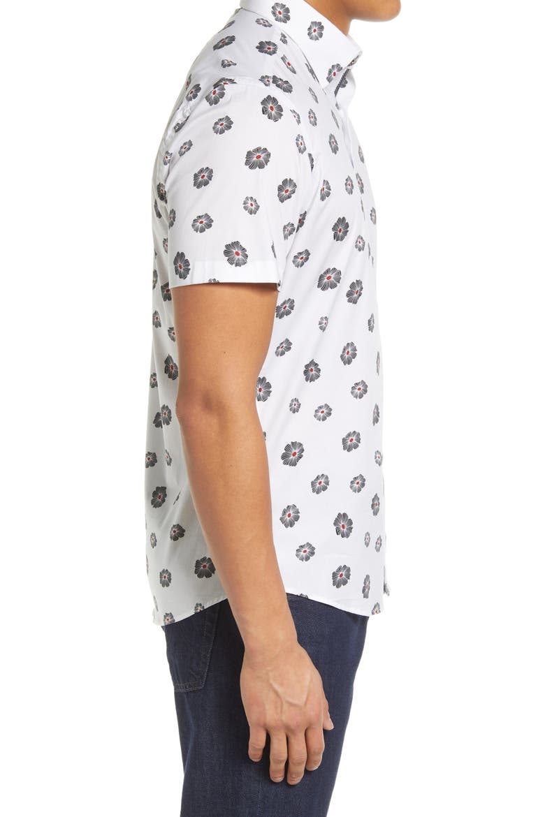 Floral Short Sleeve Stretch Button-Up Shirt, Alternate, color, WHITE
