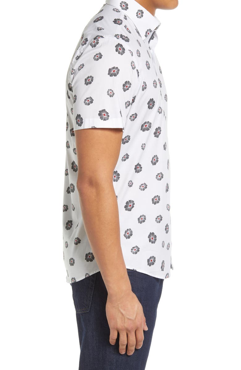 Stone Rose Floral Short Sleeve Stretch Button-Up Shirt, Alternate, color, 