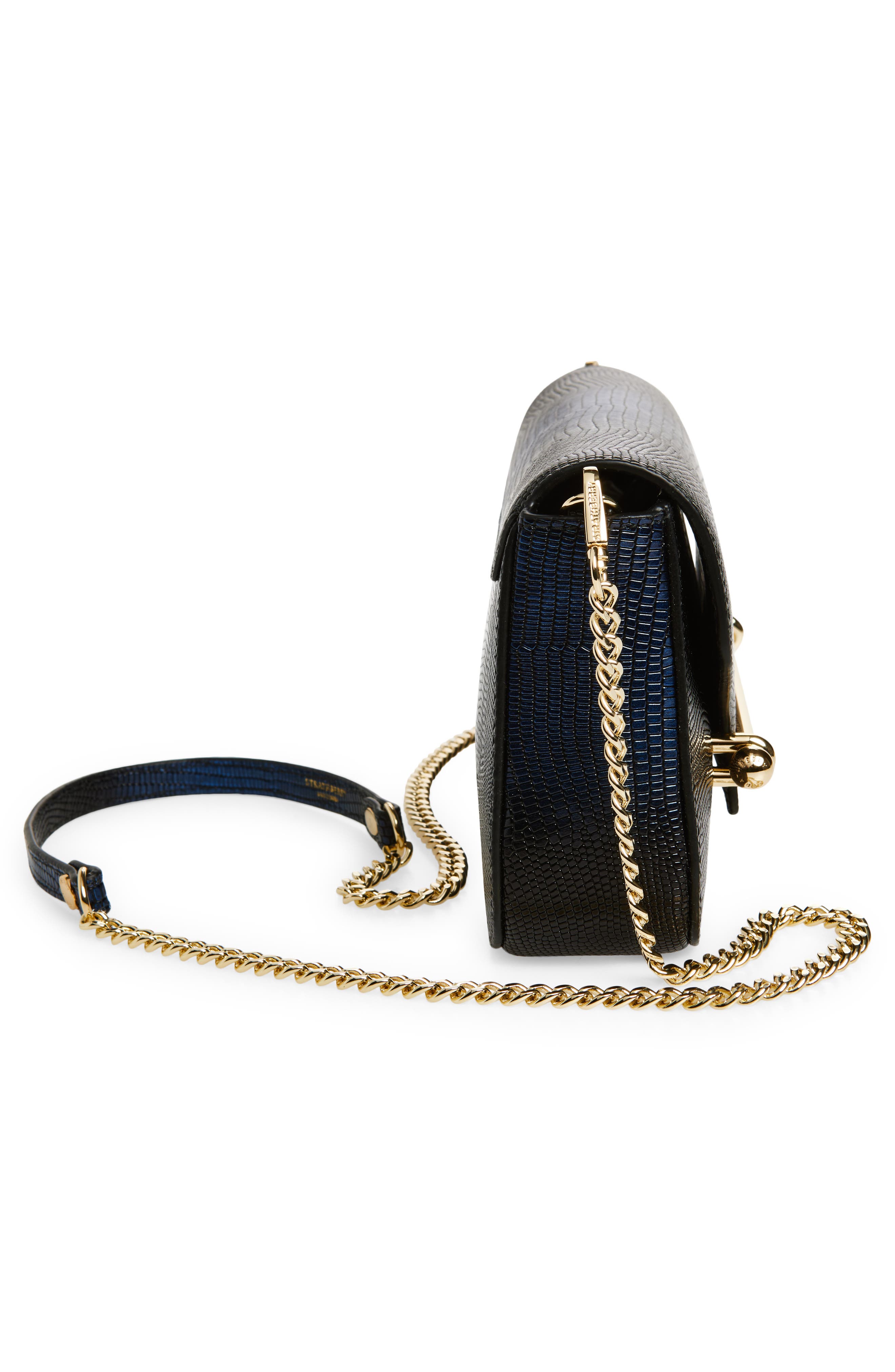 Strathberry East/West Lizard Embossed Leather Shoulder Bag, Alternate, color, Blue