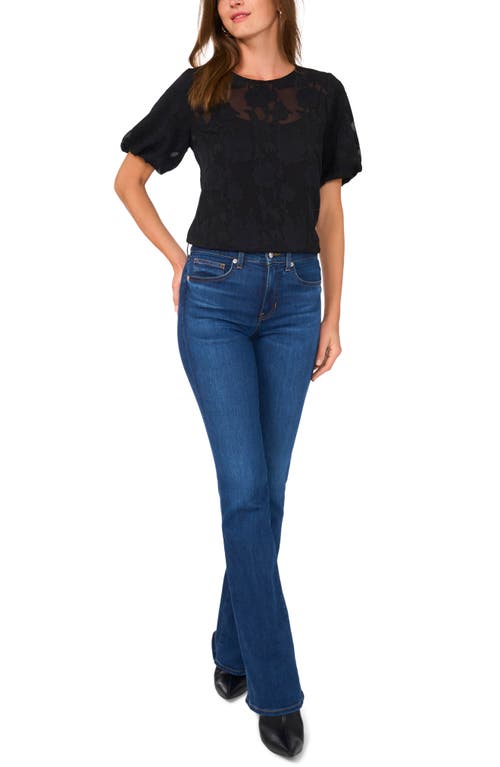 Vince Camuto Puff Sleeve Jacquard Chiffon Top In Rich Black