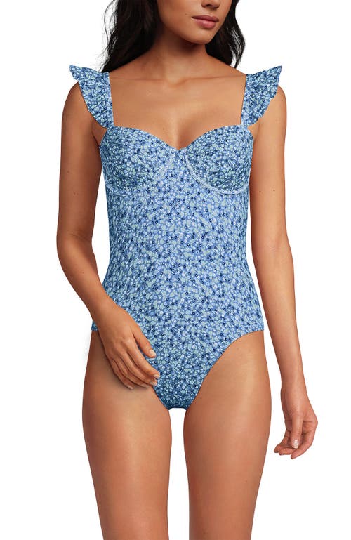 LANDS' END LANDS' END BALCONETTE RUFFLE HIGH LEG ONE PIECE SWIMSUIT 