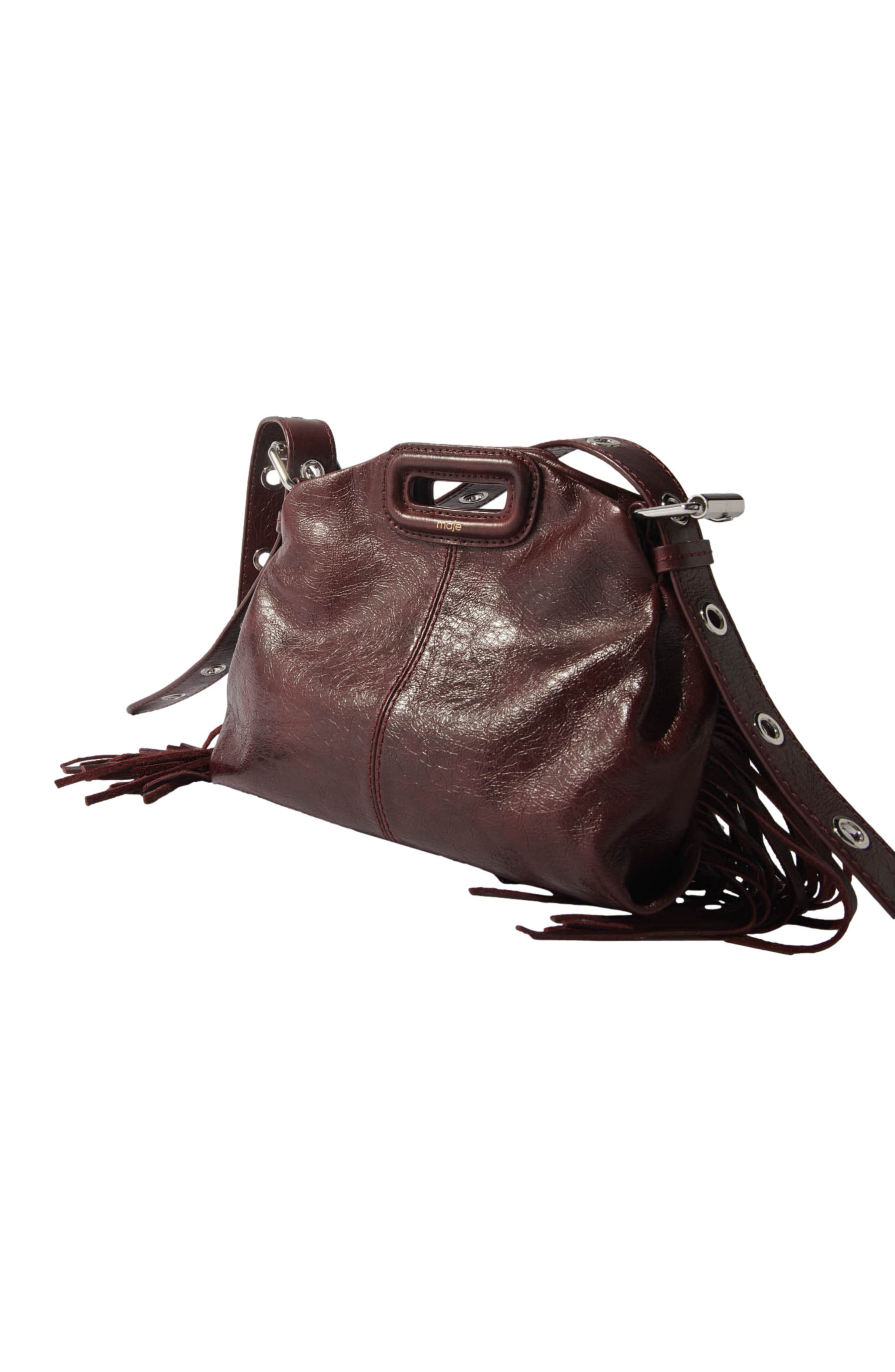 Miss M mini cracked leather bag, Alternate, color, Burgundy