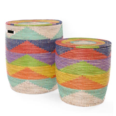Set of Two Rainbow Mountains Flat Lidded Hampers