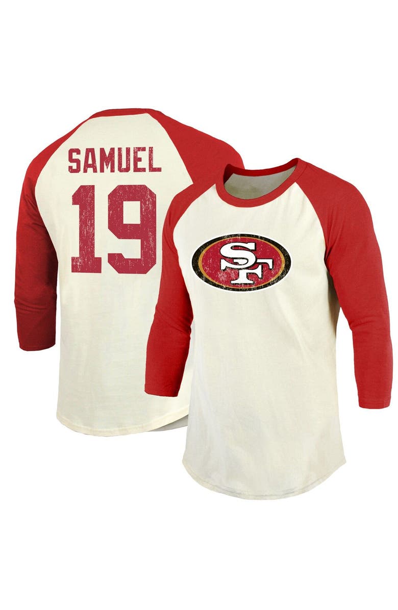 Majestic Threads Men's Majestic Threads Deebo Samuel Cream/Scarlet San Francisco 49ers Vintage Player Name & Number 3/4-Sleeve Fitted T-Shirt, Main, color, 