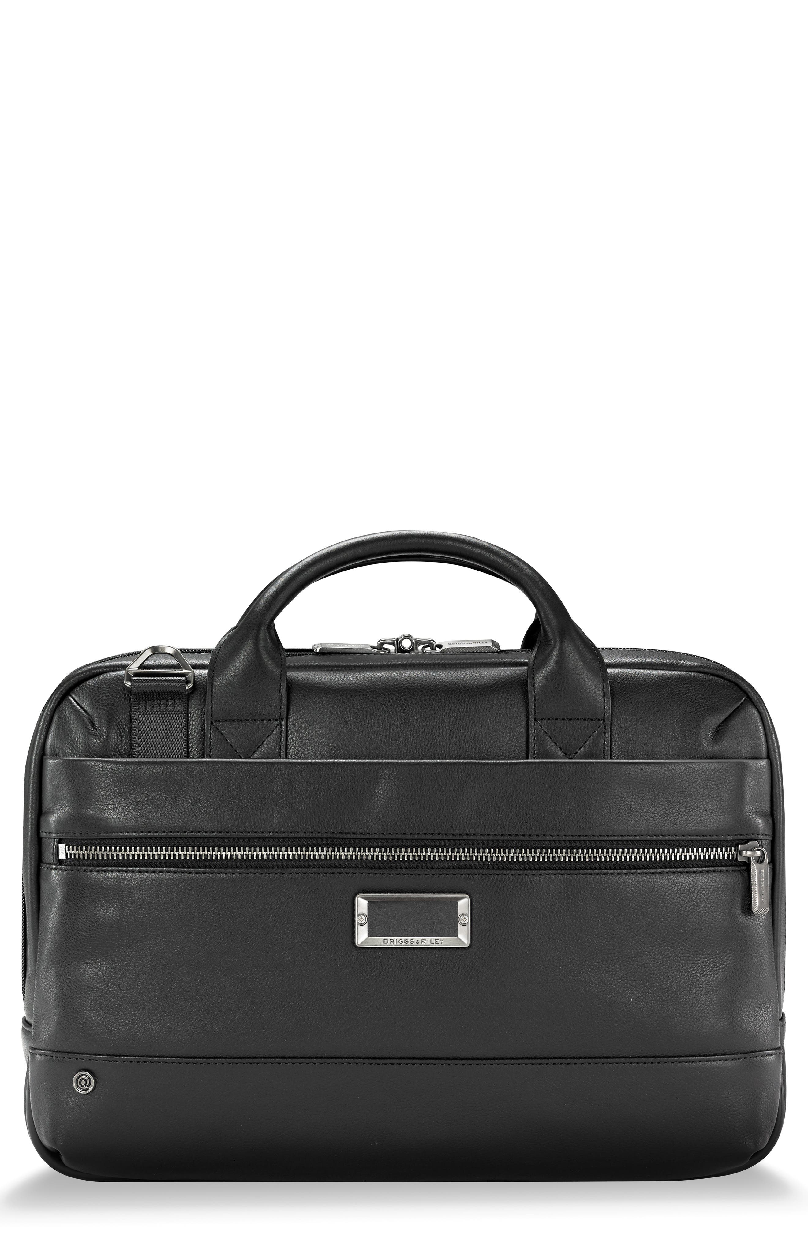 Briggs & Riley @work Slim Leather Laptop Briefcase, Main, color, 