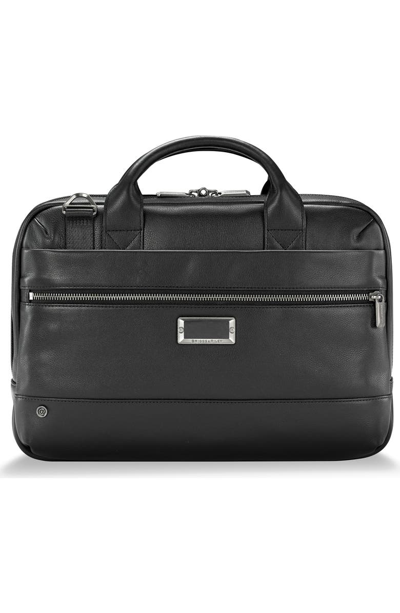 Briggs & Riley @work Slim Leather Laptop Briefcase, Main, color,