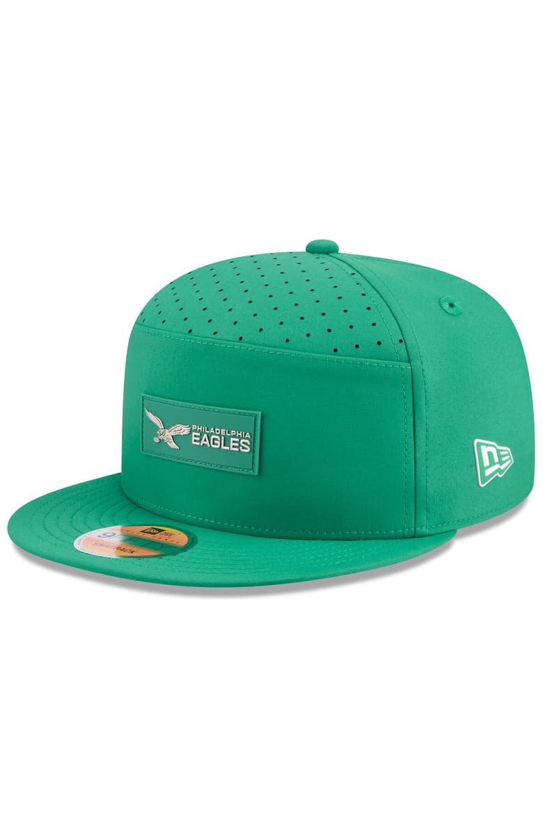 New Era Men's New Era Kelly Green Philadelphia Eagles 2025 Sideline Throwback Split Panel 9FIFTY Snapback Hat, Main, color, 