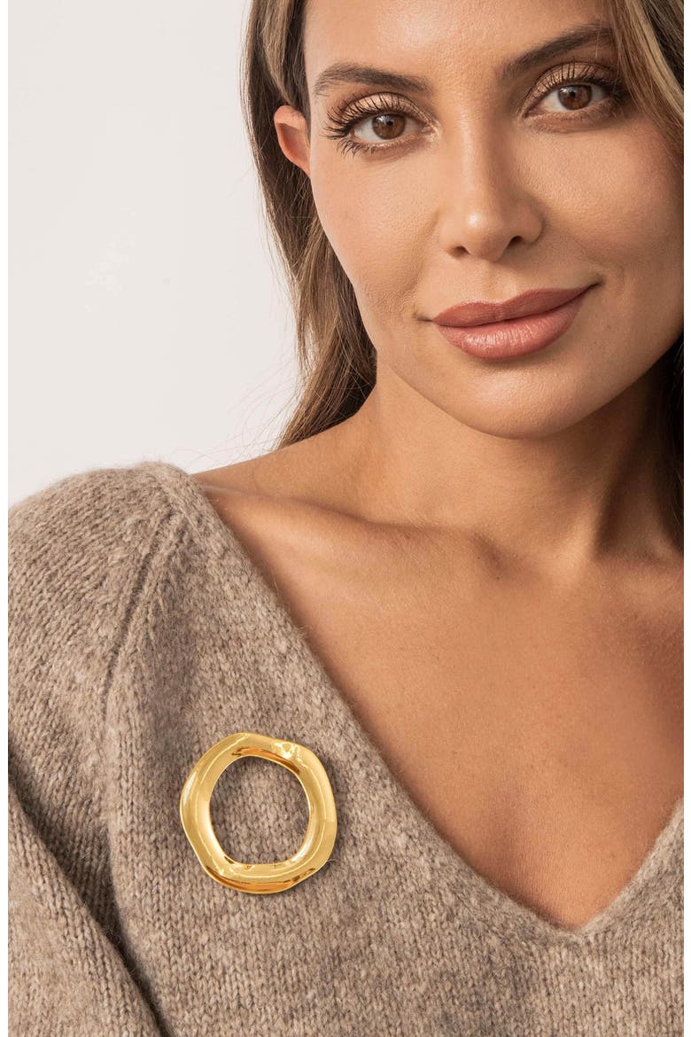 Open Circle Brooch, Alternate, color, GOLD