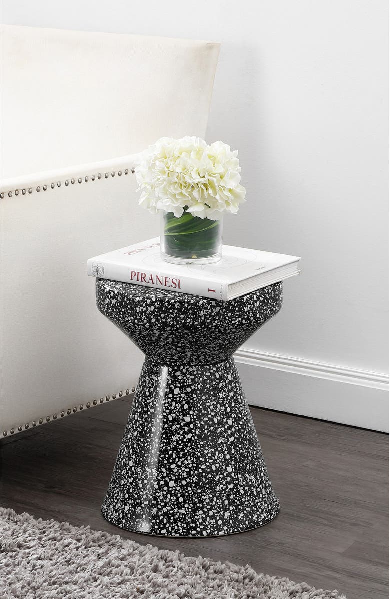JONATHAN Y Xenia 17.75" Modern Bohemian Terrazzo Indoor/Outdoor Drum Accent Table, Alternate, color, Black/White