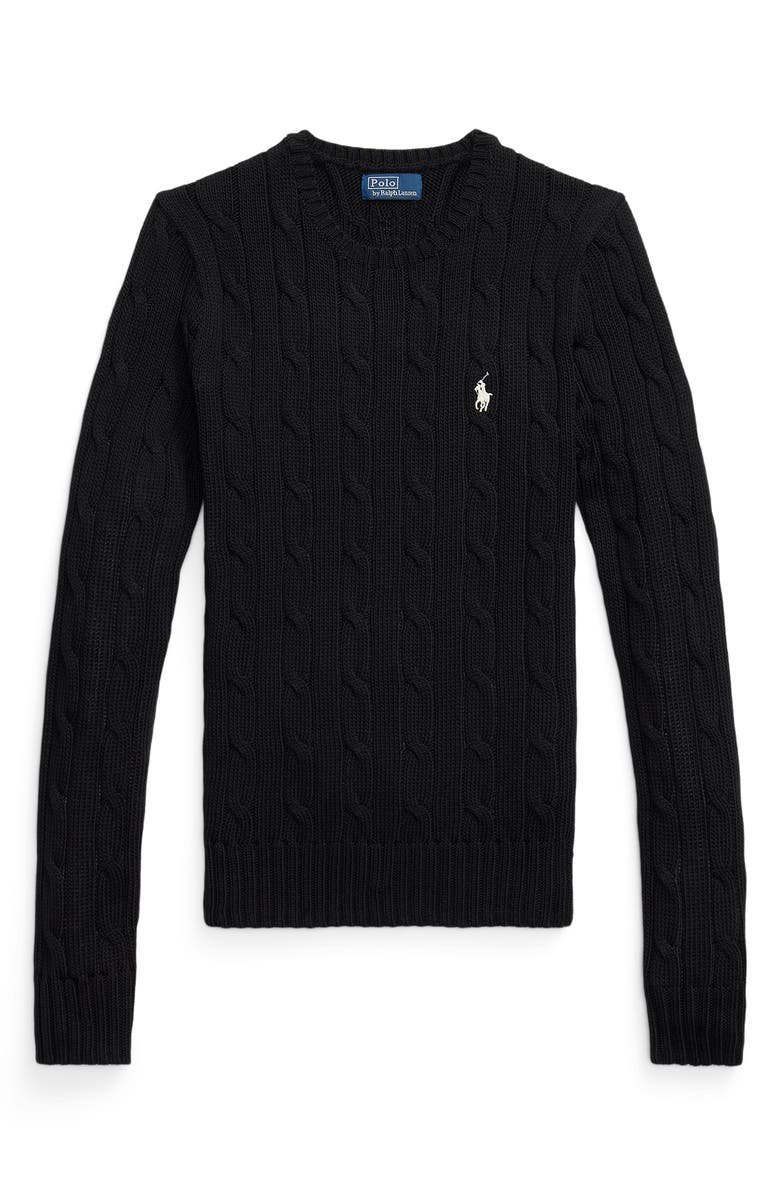 Polo Ralph Lauren Julianna Pima Cotton Cable Knit Crewneck Sweater, Alternate, color, Polo Black/ White Pp