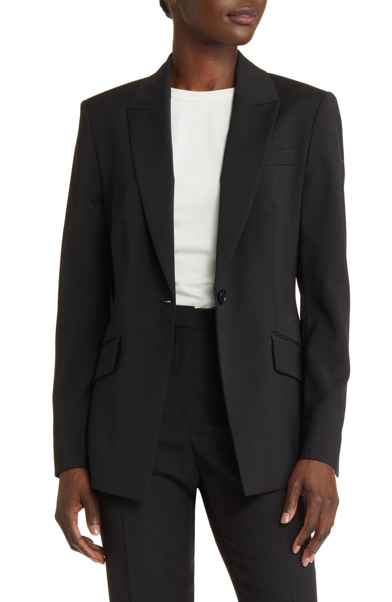 BOSS Jabinalah One-Button Wool Blazer, Alternate, color, Black