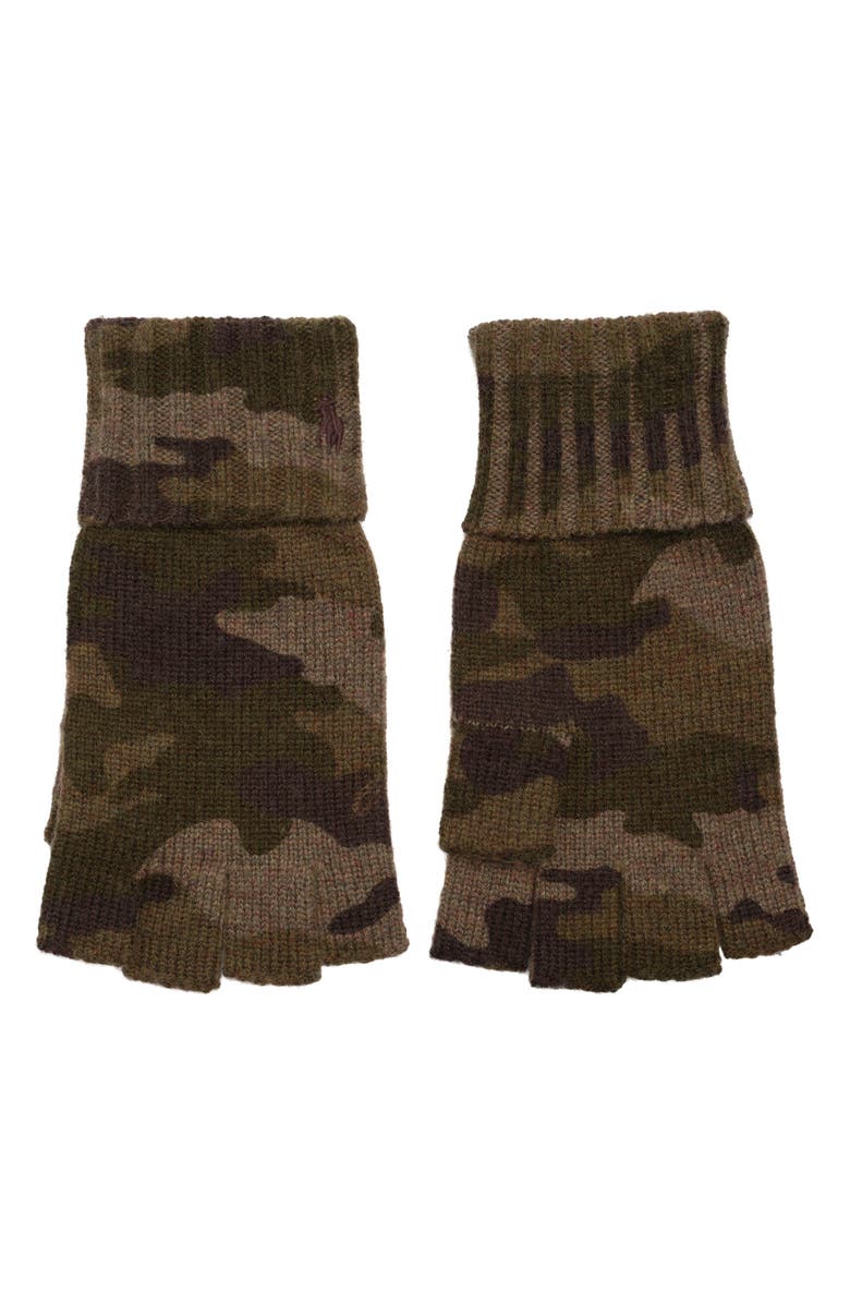 Polo Ralph Lauren Camo Fingerless Wool Blend Gloves, Alternate, color, Olive Camo