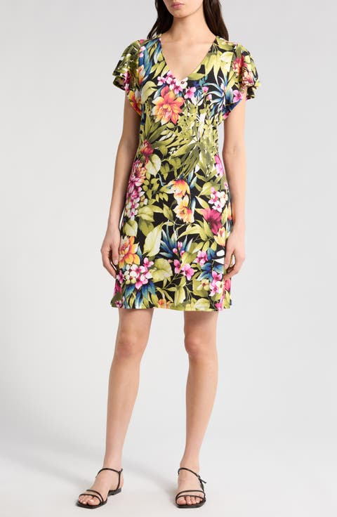 Darcy Verde Blooms Flutter Sleeve Minidress