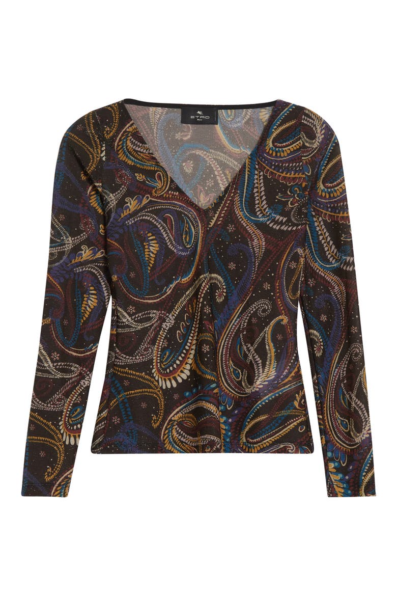 Metallic Paisley Jersey Top, Alternate, color, PRINTED BLACK BASE