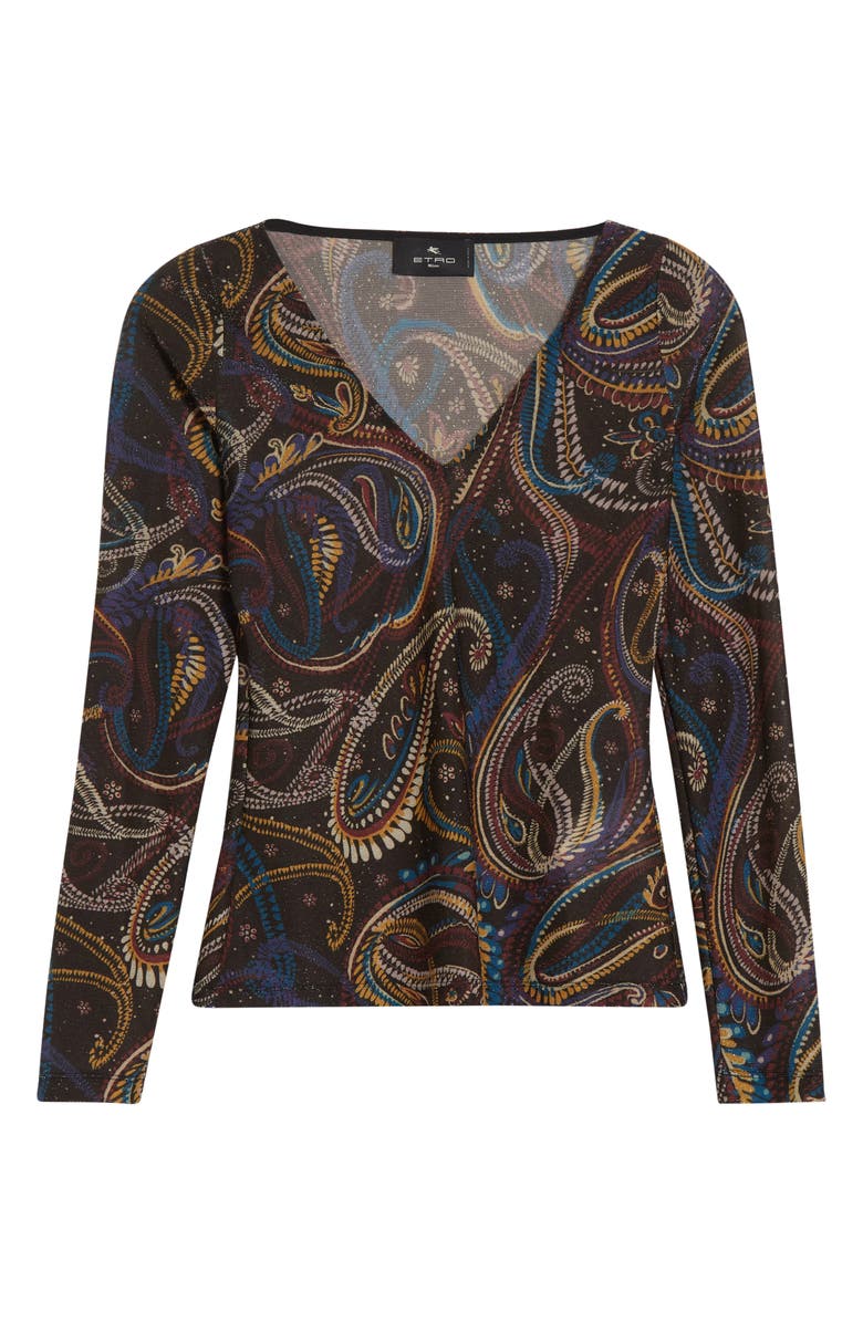 Etro Metallic Paisley Jersey Top, Alternate, color, Printed Black Base