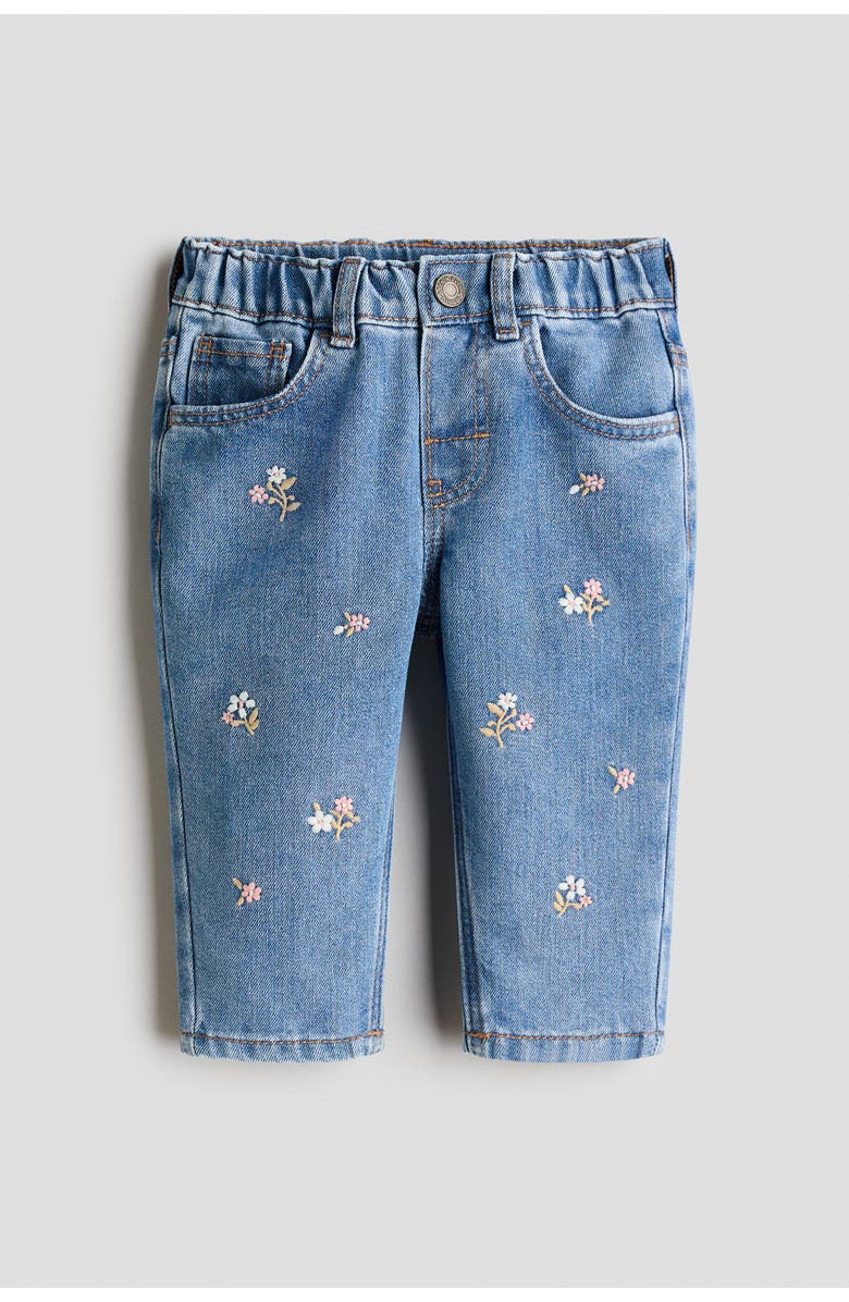 H&M Embroidery-detail Jeans, Main, color, Denim Blue/Flowers