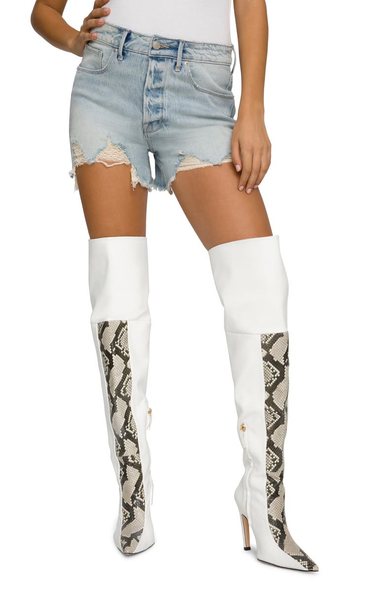 Good American Bombshell Cutoff Denim Shorts, Main, color,