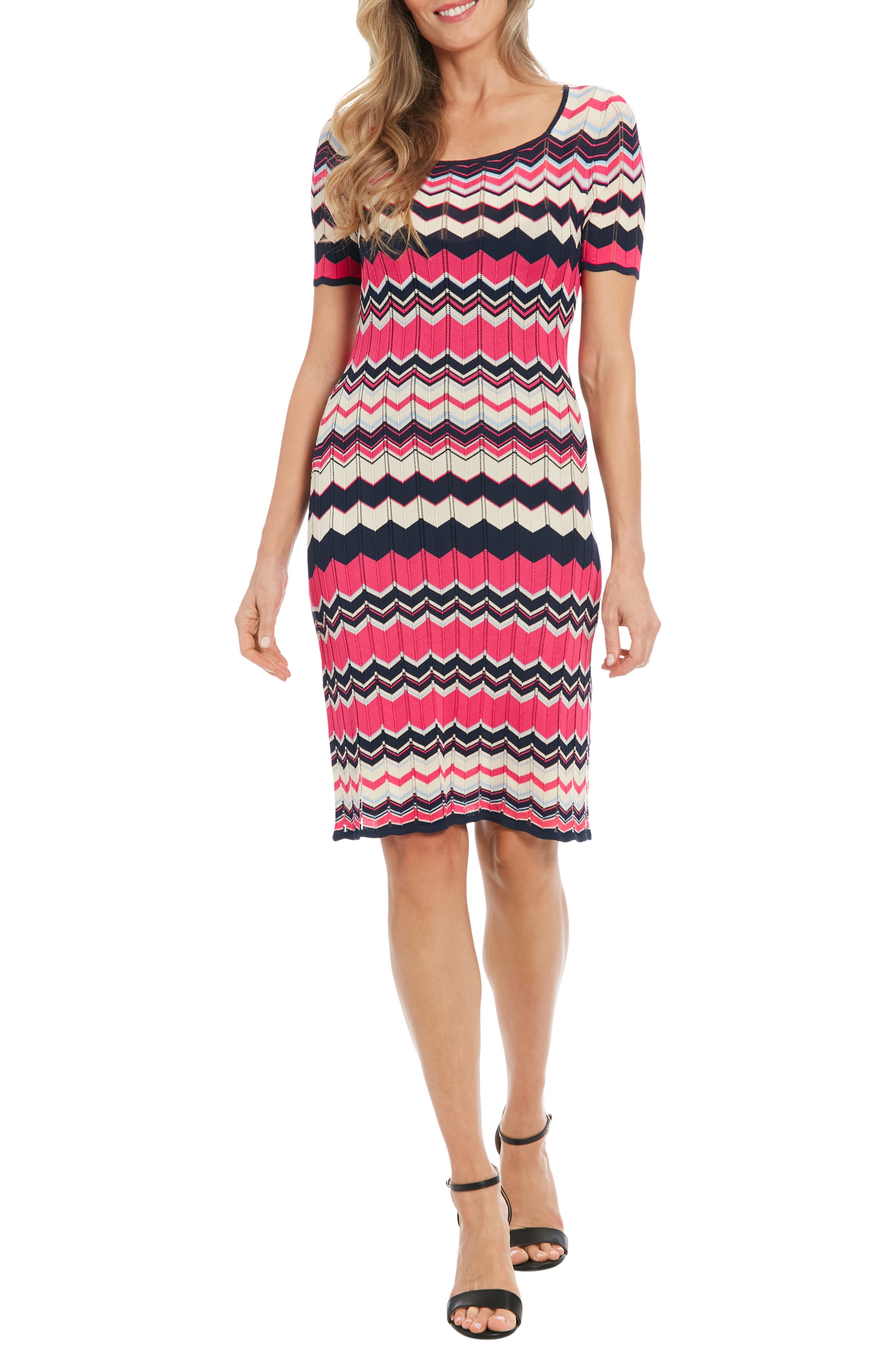 London Times Stripe Short Sleeve Sweater Dress
