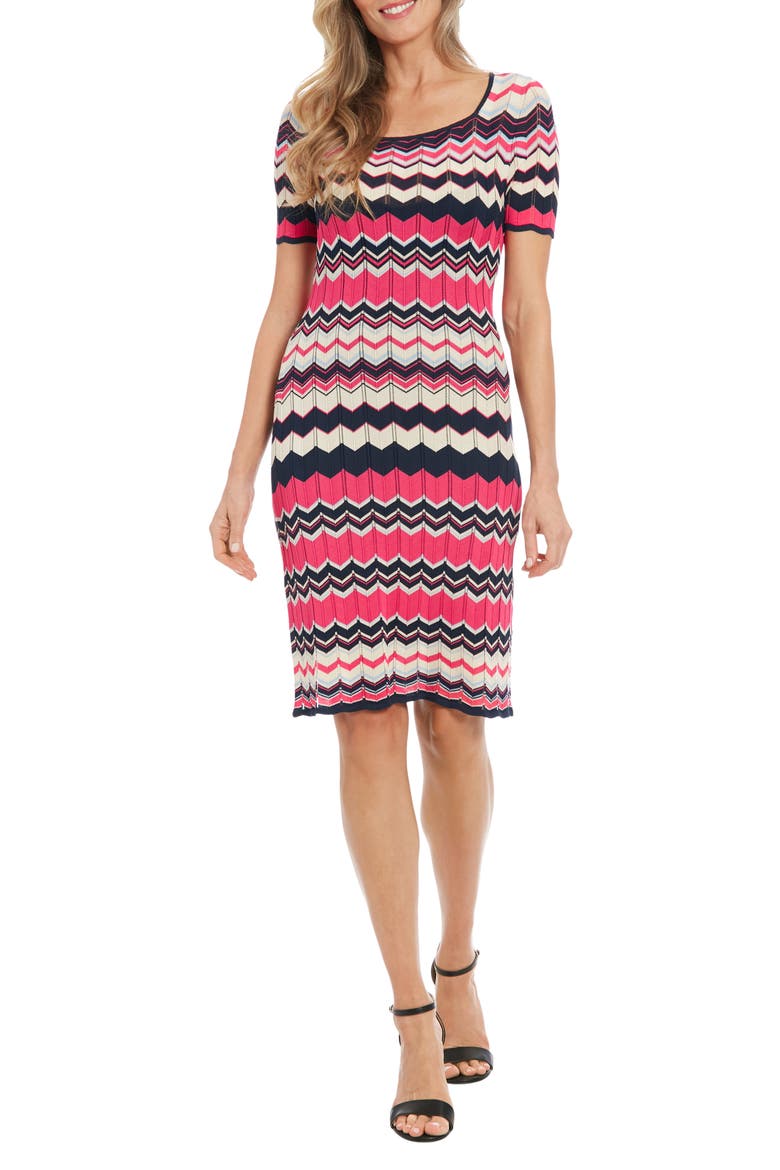 Stripe Short Sleeve Sweater Dress, Main, color, BERRY MULTI
