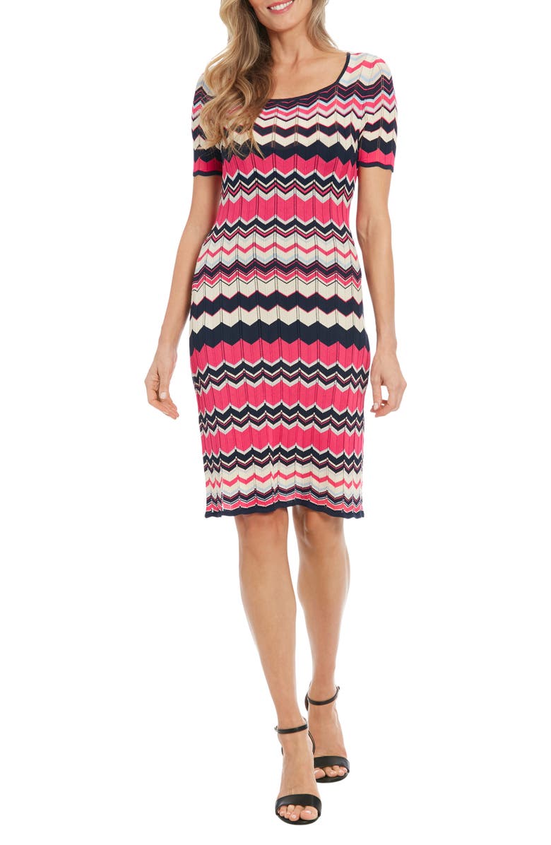 London Times Stripe Short Sleeve Sweater Dress, Main, color, Berry Multi