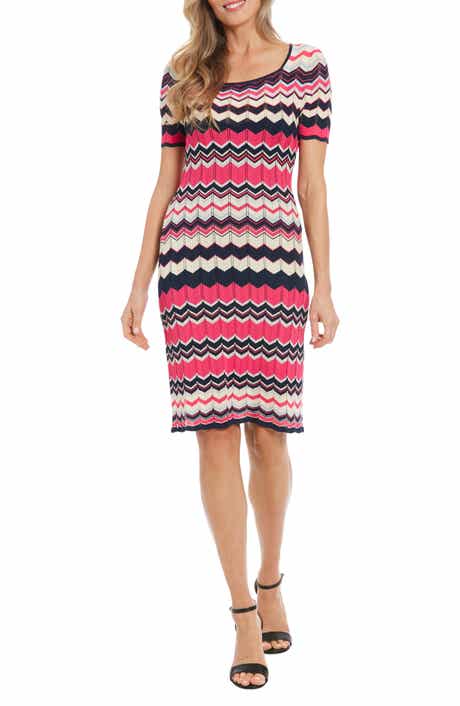London Times Stripe Short Sleeve Sweater Dress