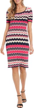 London Times Stripe Short Sleeve Sweater Dress