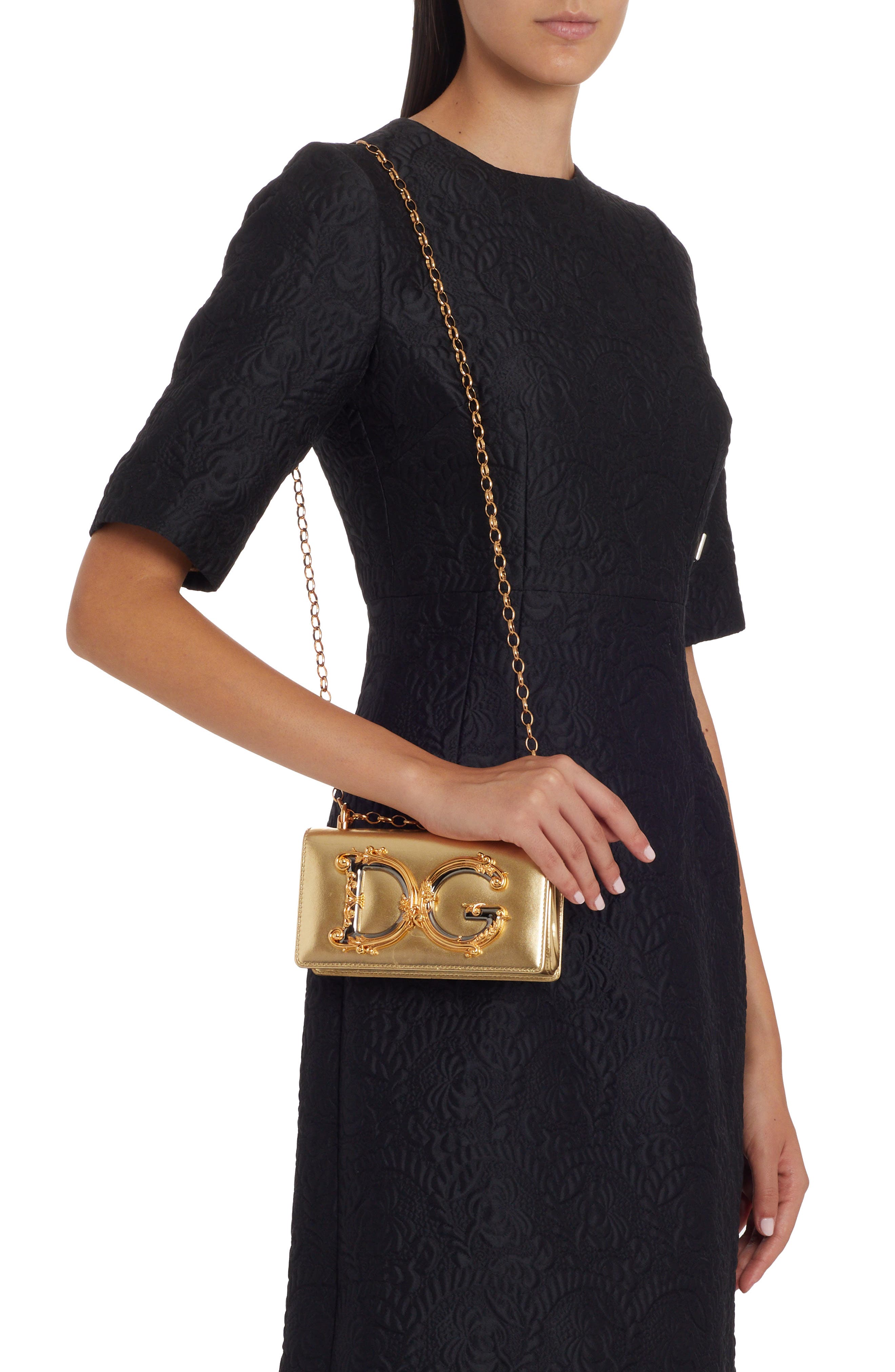 Dolce&Gabbana Logo Metallic Leather Crossbody Bag, Alternate, color, 