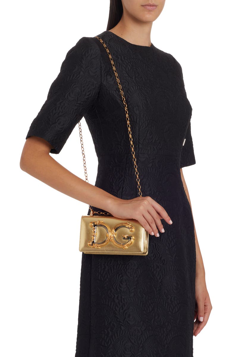 Dolce&Gabbana Logo Metallic Leather Crossbody Bag, Alternate, color,