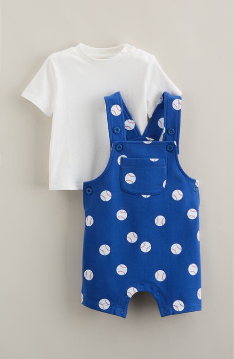 Baseball Print Short Overalls & T-Shirt Set (Baby)
