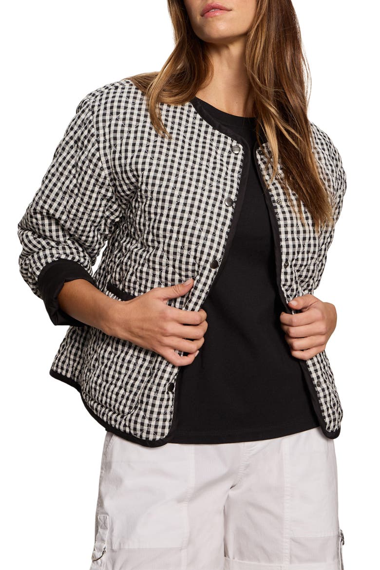 Gingham Quilted Cotton Blend Jacket, Alternate, color, BLACK