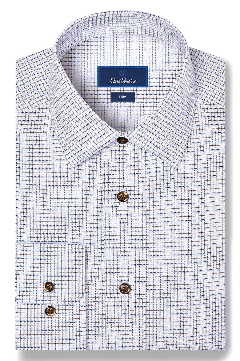 Trim Fit Dobby Check Dress Shirt, Main, color, BLUE/ CHOCOLATE