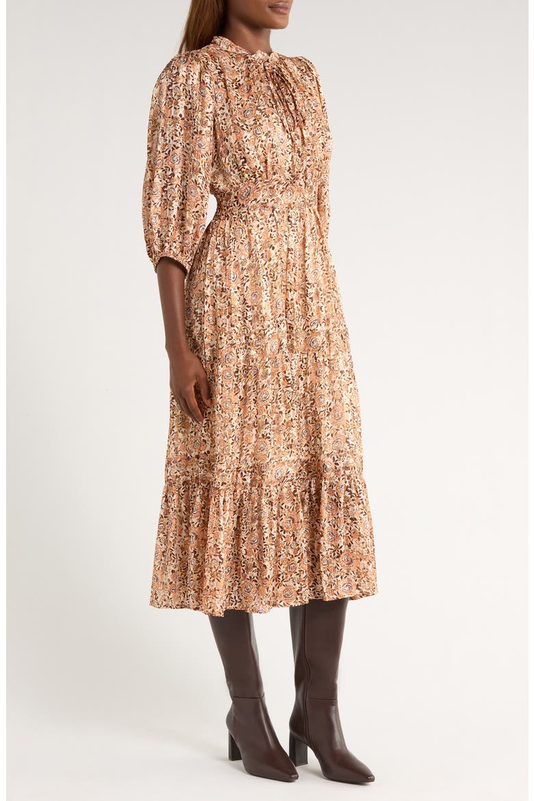Print Long Sleeve Tiered Maxi Dress, Alternate, color, TAUPE FLORAL