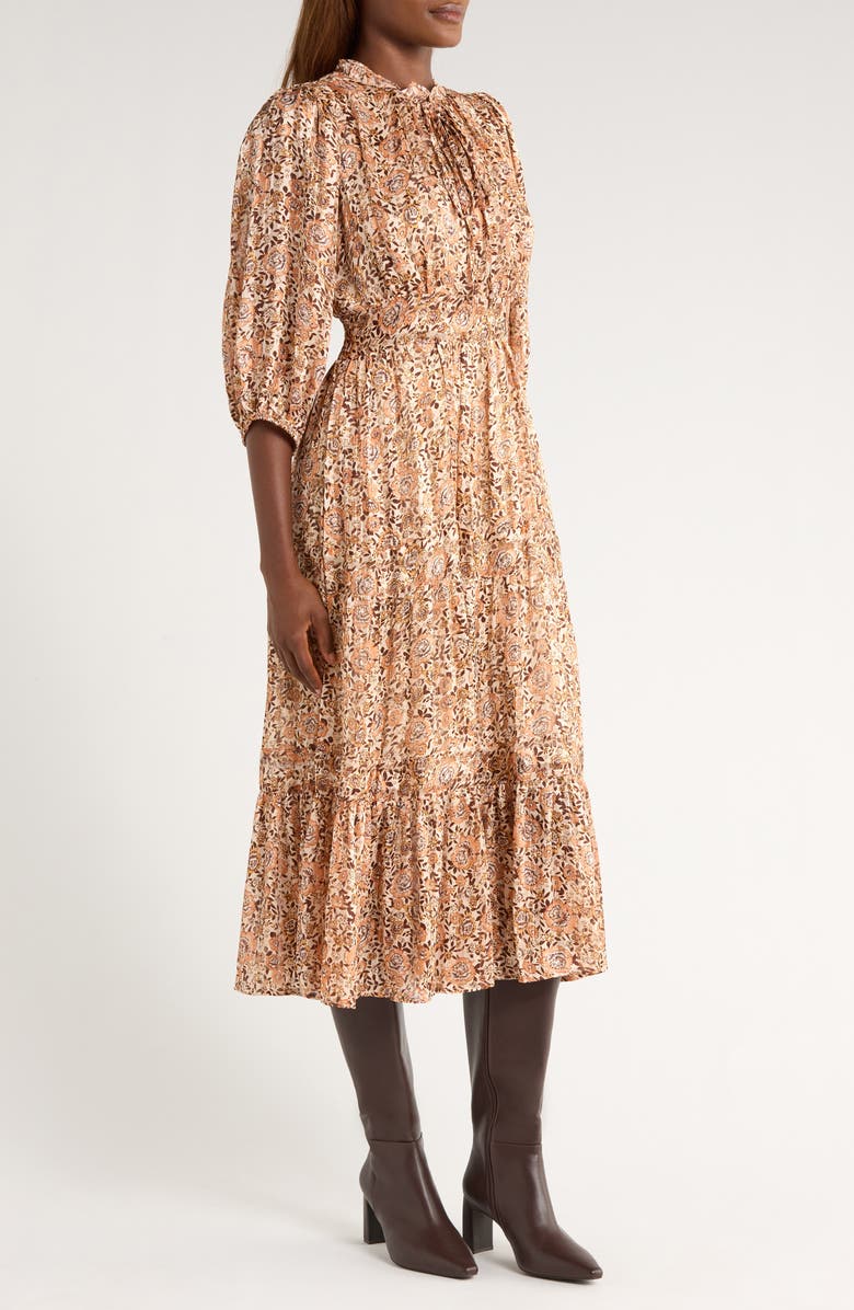 MELLODAY Print Long Sleeve Tiered Maxi Dress, Alternate, color, Taupe Floral