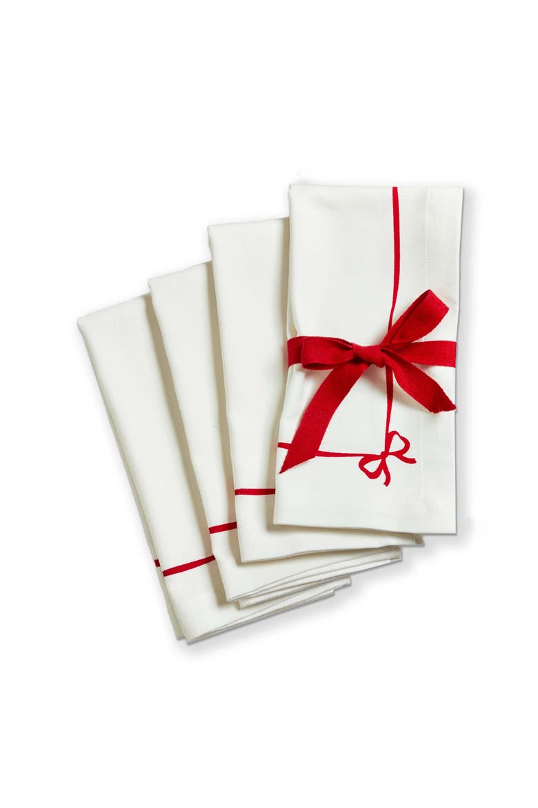 Very Merry Bow Napkin Set Cotton Christmas Cloth Napkins, Main, color, White
